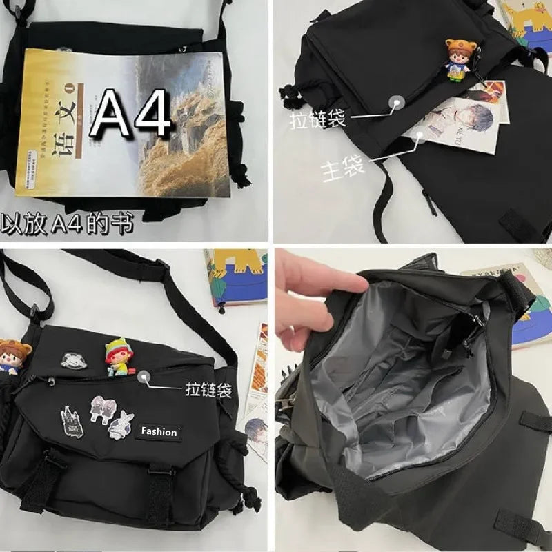 Youth Fashion Nylon Crossbody Bags for Women Handbags Shoulder Bag Large Capacity Solid Canvas Messenger Bag Girls School Bags