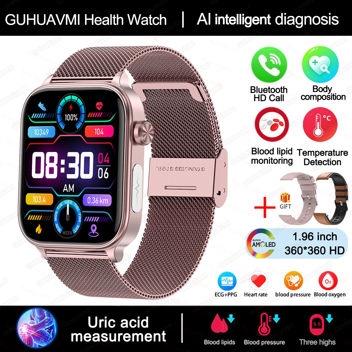 For Xiaomi ECG+PPG Monitoring Smart Watch Women Body Composition Blood Lipid Uric Acid Women Menstrual Health Tracker Smartwatch