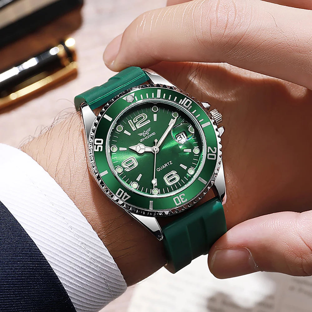 Business Men Classic Diver Style Watch Fixed Bezel Date Stainless Steel Strap Daily Life Waterproof Quartz Wristwatch