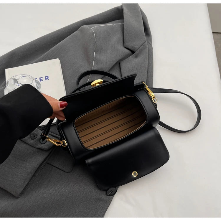 Classic Black Shoulder Bag Women's Versatile Retro Crossbody Square Bags 2025 New Large Capacity Textured Leather Flap Handbags