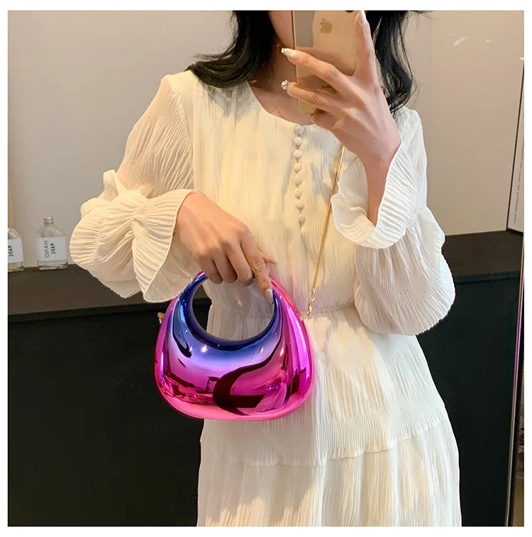Hot Selling Women's Crossbody Bag 2025 New PVC Metallic Luster Half Moon Party Banquet Women's Bag Luxury Handbag Bolso De Mujer