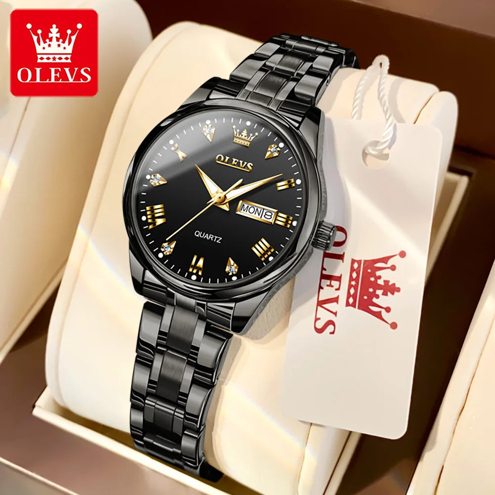 OLEVS 5563 Diamond Scale Women's Wristwatch 30m Waterproof Luminous Stainless Steel Ladies Watch Original Quartz Watch for Women