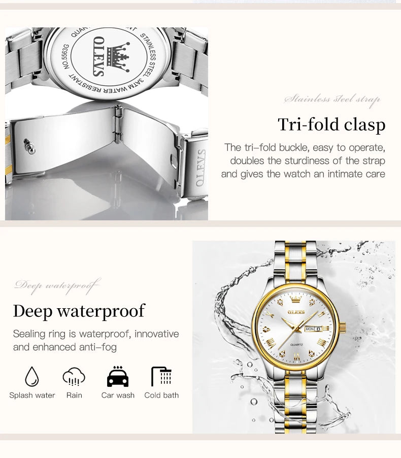 OLEVS 5563 Diamond Scale Women's Wristwatch 30m Waterproof Luminous Stainless Steel Ladies Watch Original Quartz Watch for Women