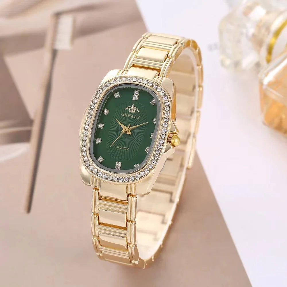 Luxury 2025 Women's Simple Quartz Watch Casual Green Diamond Set design Female Dress stainless steel bracelet clock Watches