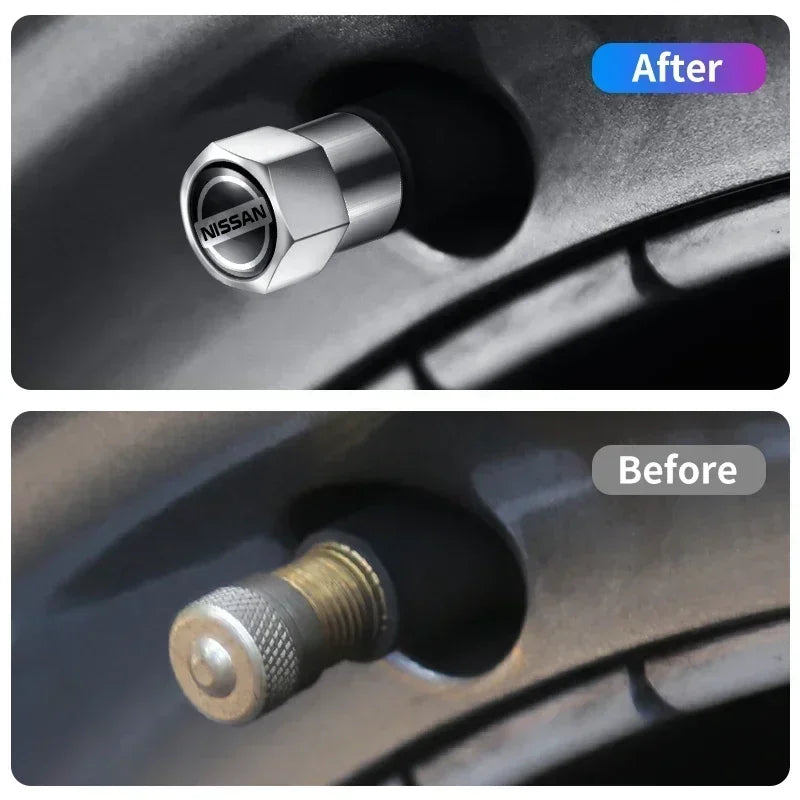 4PCS Car Badge Wheel Tires Valve Caps Metal Tyre Dust Covers For Nissan J10 X-Trail Qashqai Juke Leaf Micra NOTE Patrol Gadgets