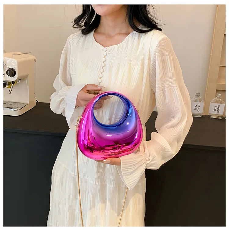 Hot Selling Women's Crossbody Bag 2025 New PVC Metallic Luster Half Moon Party Banquet Women's Bag Luxury Handbag Bolso De Mujer