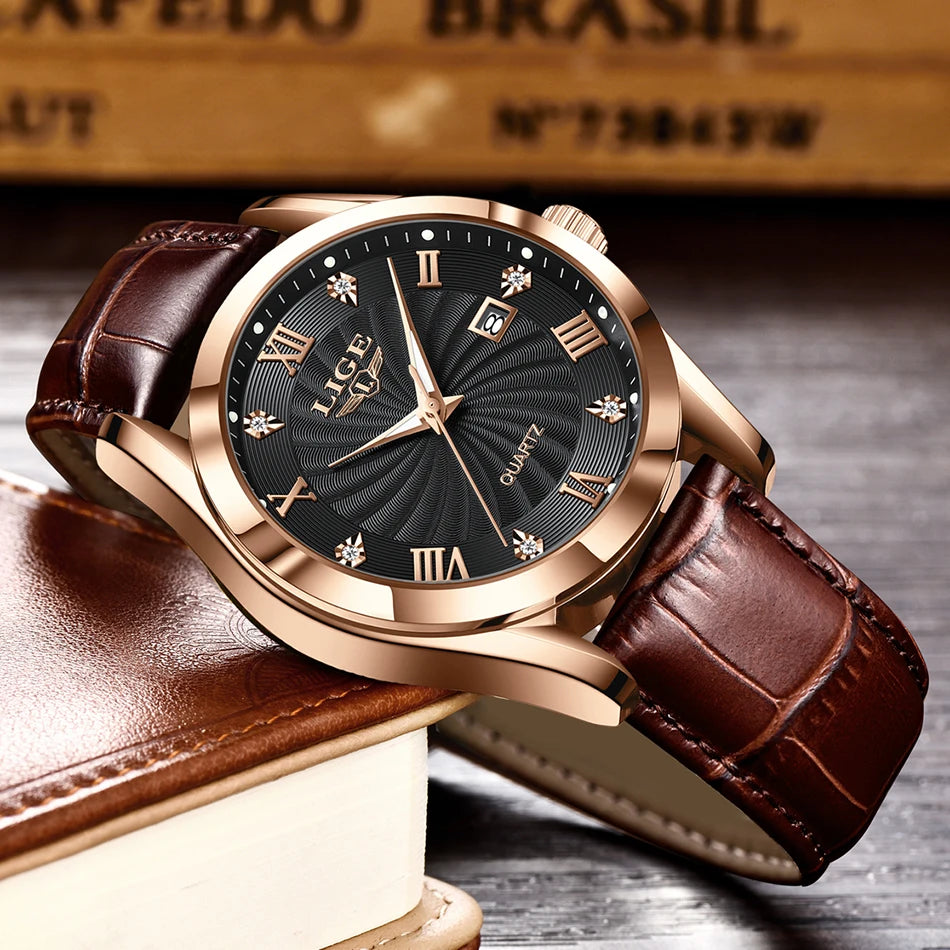 LIGE Women Watch Fashion Leather Military Sport Waterproof Watches For Women Top Brand Luxury Women's Bracelet Watch Reloj Mujer
