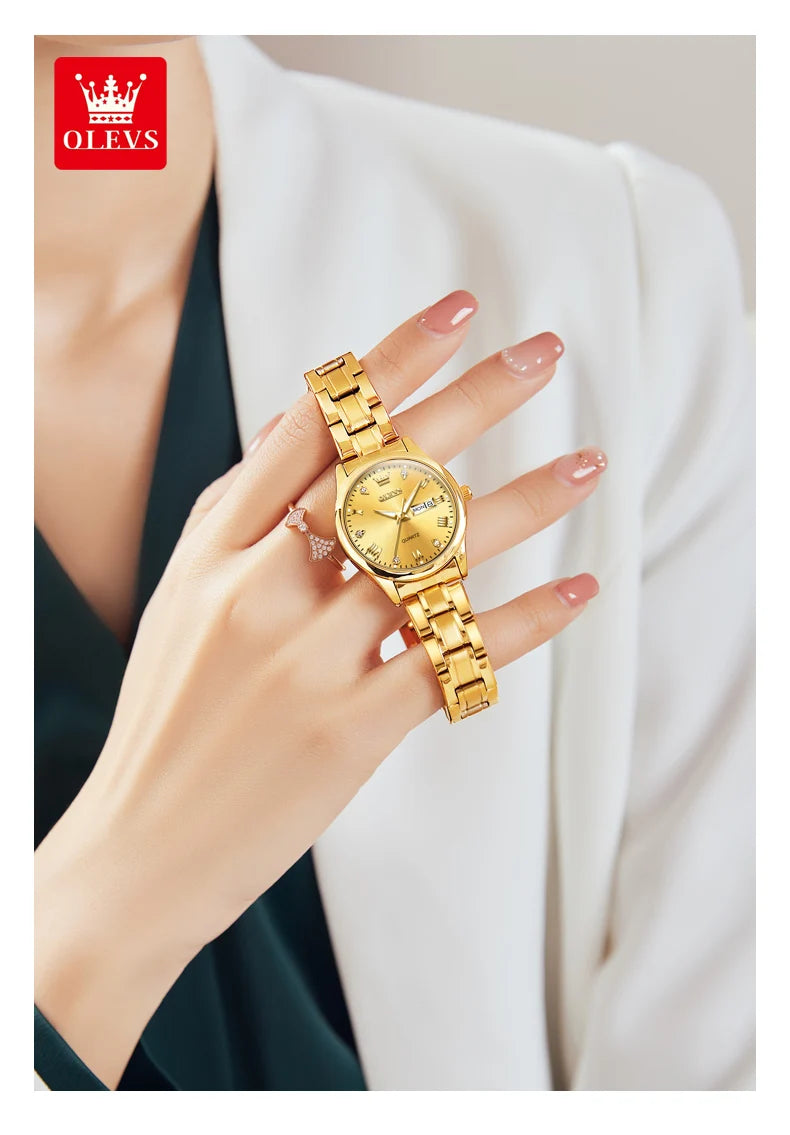 OLEVS 5563 Diamond Scale Women's Wristwatch 30m Waterproof Luminous Stainless Steel Ladies Watch Original Quartz Watch for Women