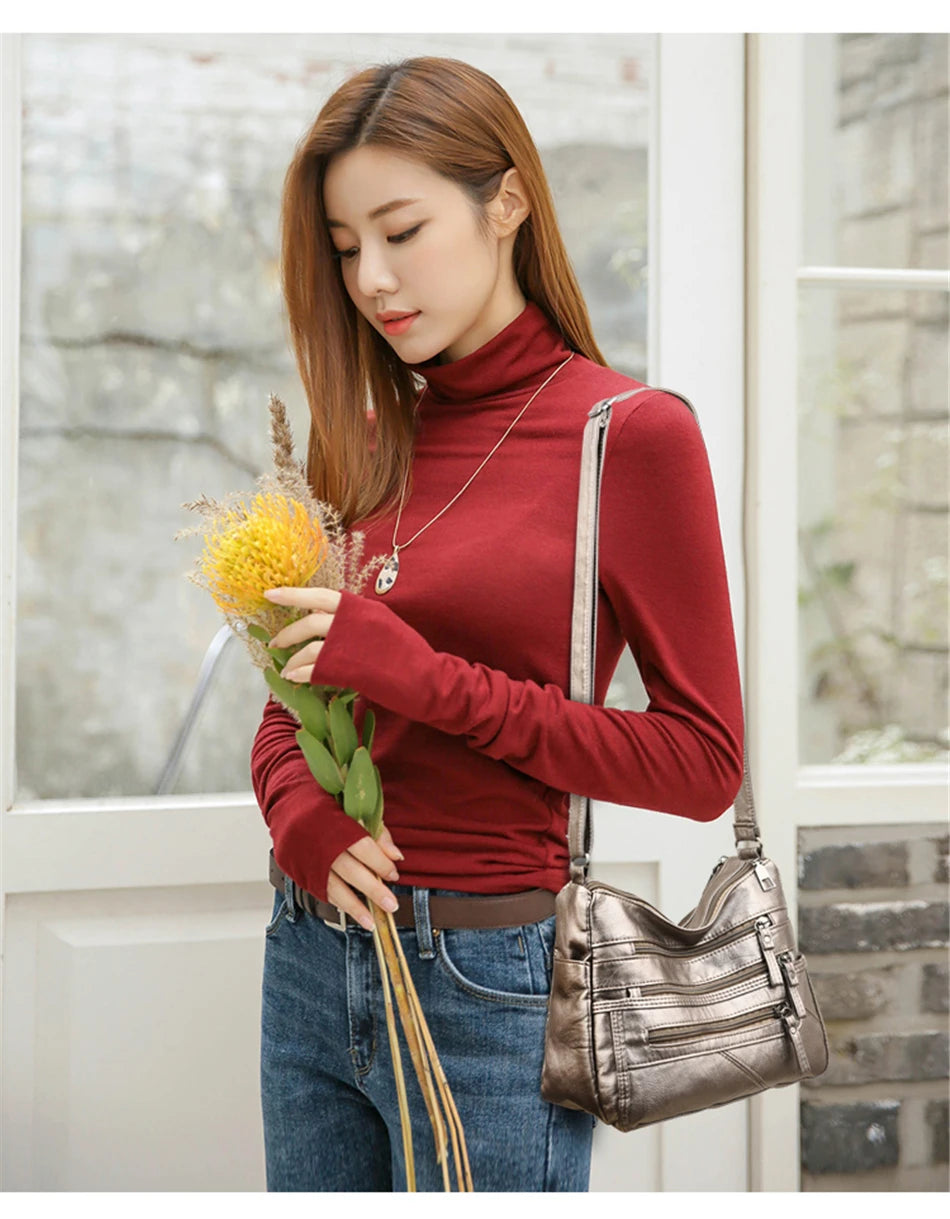 High Quality Women's Soft PU Leather Shoulder Bags Multi-Layer Pockets Classic Crossbody Bag Luxury Designer Handbags and Purses