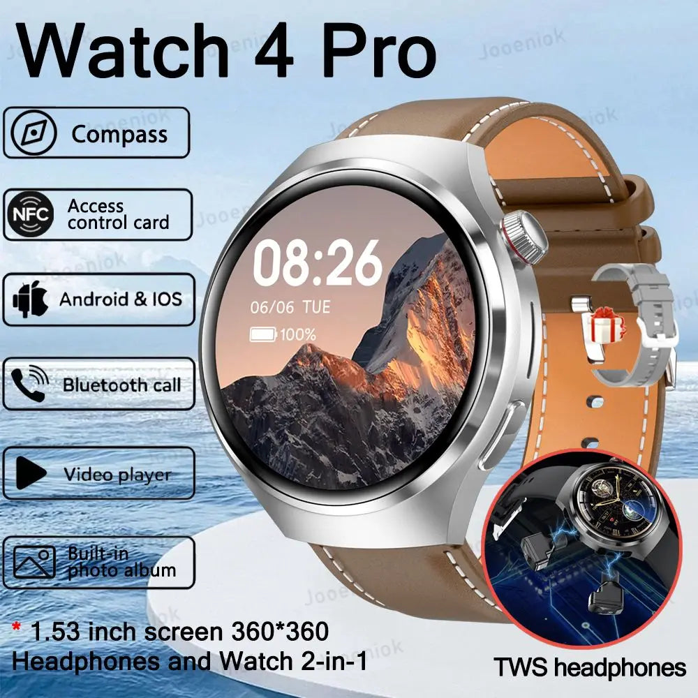 2025 New for HUAWEI Original Premium GPS Smart Watch TWS 2 in 1 NFC Bluetooth Call Earphone Heart Rate Waterproof Smart Bracelet
