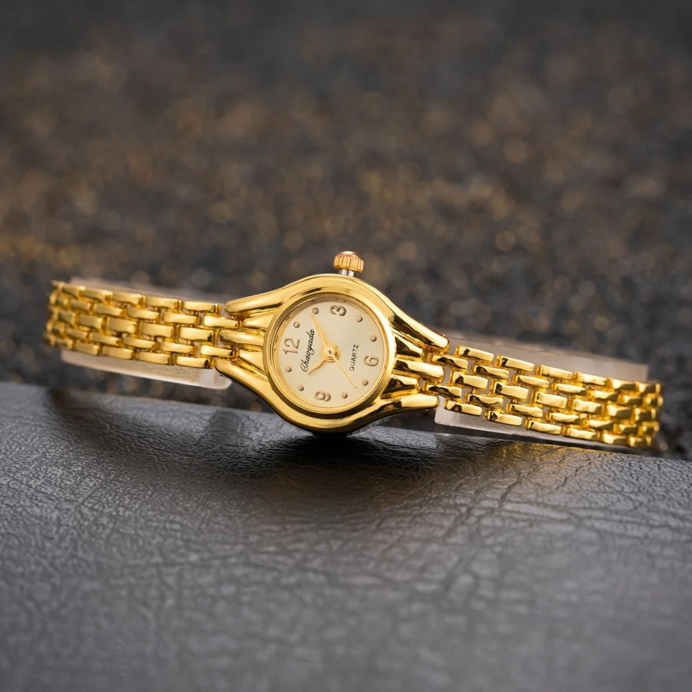 Fashionable and elegant gold dial women's quartz wristwatch