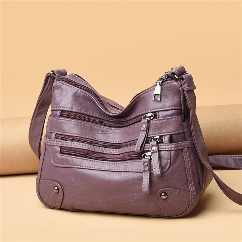 High Quality Women's Soft PU Leather Shoulder Bags Multi-Layer Pockets Classic Crossbody Bag Luxury Designer Handbags and Purses
