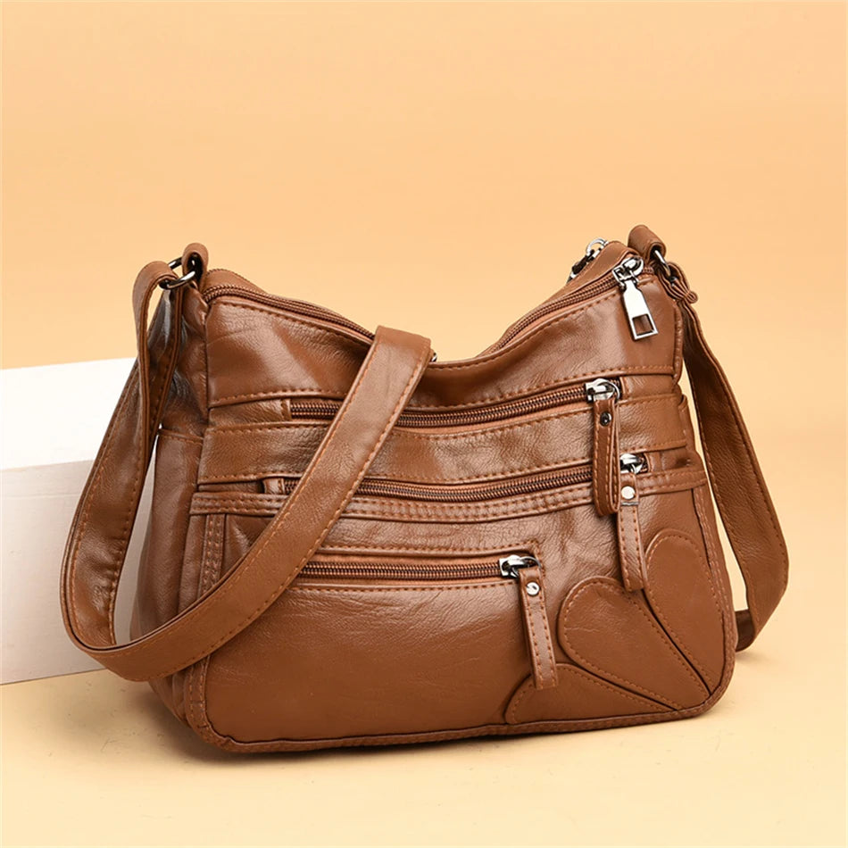 High Quality Women's Soft PU Leather Shoulder Bags Multi-Layer Pockets Classic Crossbody Bag Luxury Designer Handbags and Purses