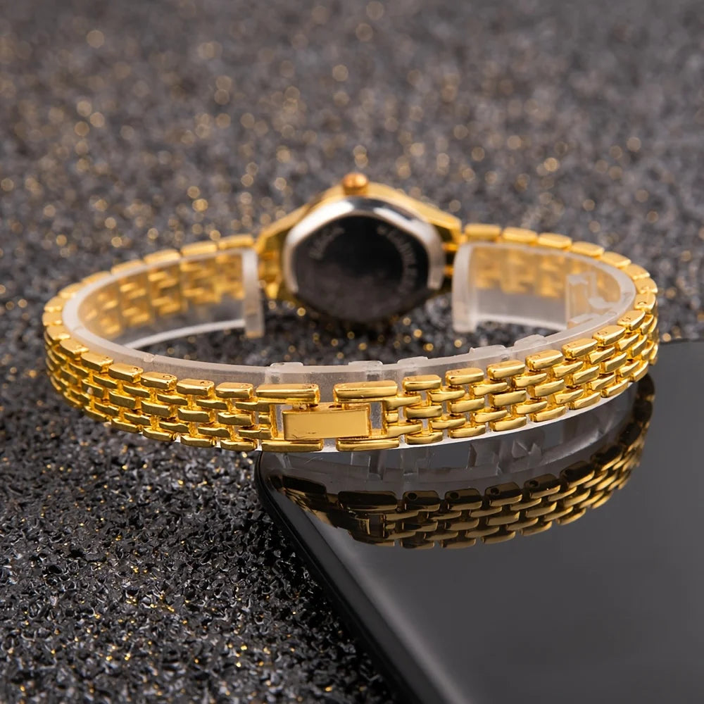 Fashionable and elegant gold dial women's quartz wristwatch