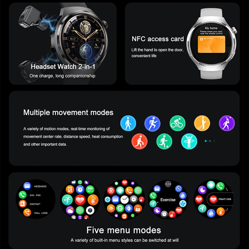 2025 New for HUAWEI Original Premium GPS Smart Watch TWS 2 in 1 NFC Bluetooth Call Earphone Heart Rate Waterproof Smart Bracelet