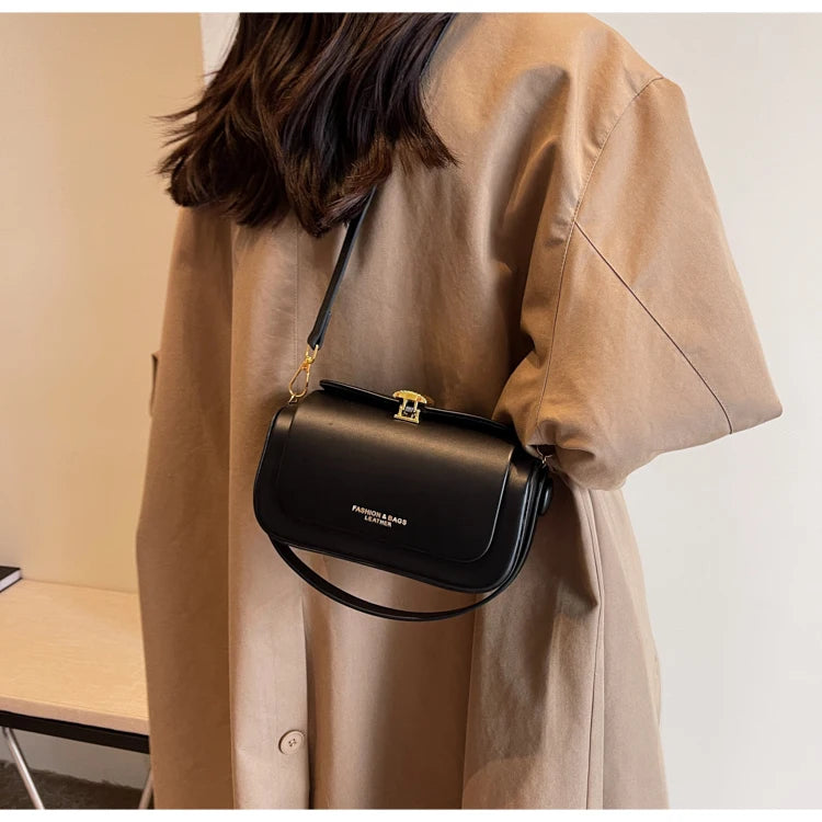 Classic Black Shoulder Bag Women's Versatile Retro Crossbody Square Bags 2025 New Large Capacity Textured Leather Flap Handbags