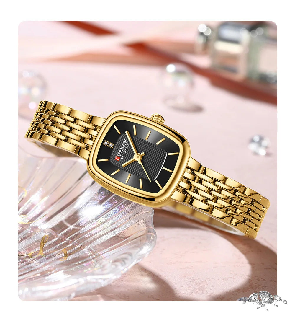 CURREN 9093 Fashion Quartz Women Watch Simple Elegant Square Dial Gold Stainless Steel Strap Waterproof Leisure Business Watches