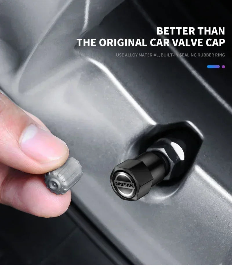 4PCS Car Badge Wheel Tires Valve Caps Metal Tyre Dust Covers For Nissan J10 X-Trail Qashqai Juke Leaf Micra NOTE Patrol Gadgets