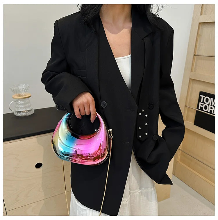 Hot Selling Women's Crossbody Bag 2025 New PVC Metallic Luster Half Moon Party Banquet Women's Bag Luxury Handbag Bolso De Mujer