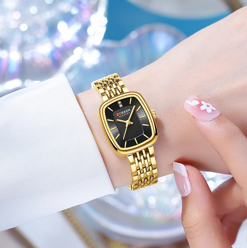 CURREN 9093 Fashion Quartz Women Watch Simple Elegant Square Dial Gold Stainless Steel Strap Waterproof Leisure Business Watches