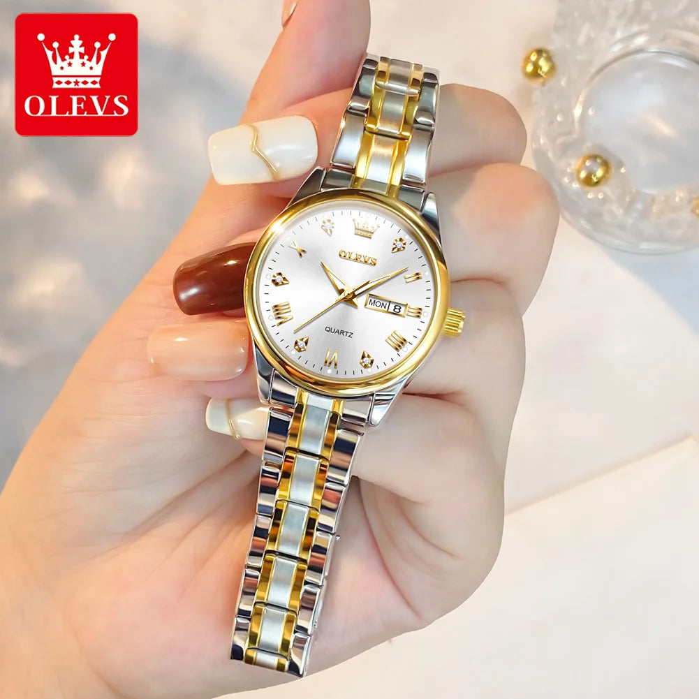OLEVS 5563 Diamond Scale Women's Wristwatch 30m Waterproof Luminous Stainless Steel Ladies Watch Original Quartz Watch for Women