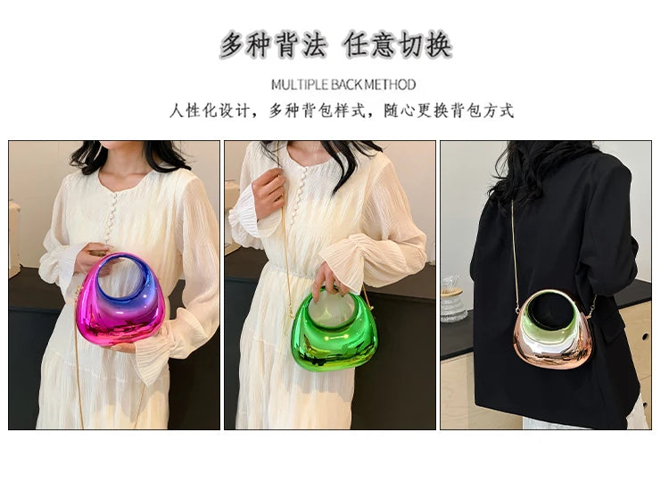 Hot Selling Women's Crossbody Bag 2025 New PVC Metallic Luster Half Moon Party Banquet Women's Bag Luxury Handbag Bolso De Mujer