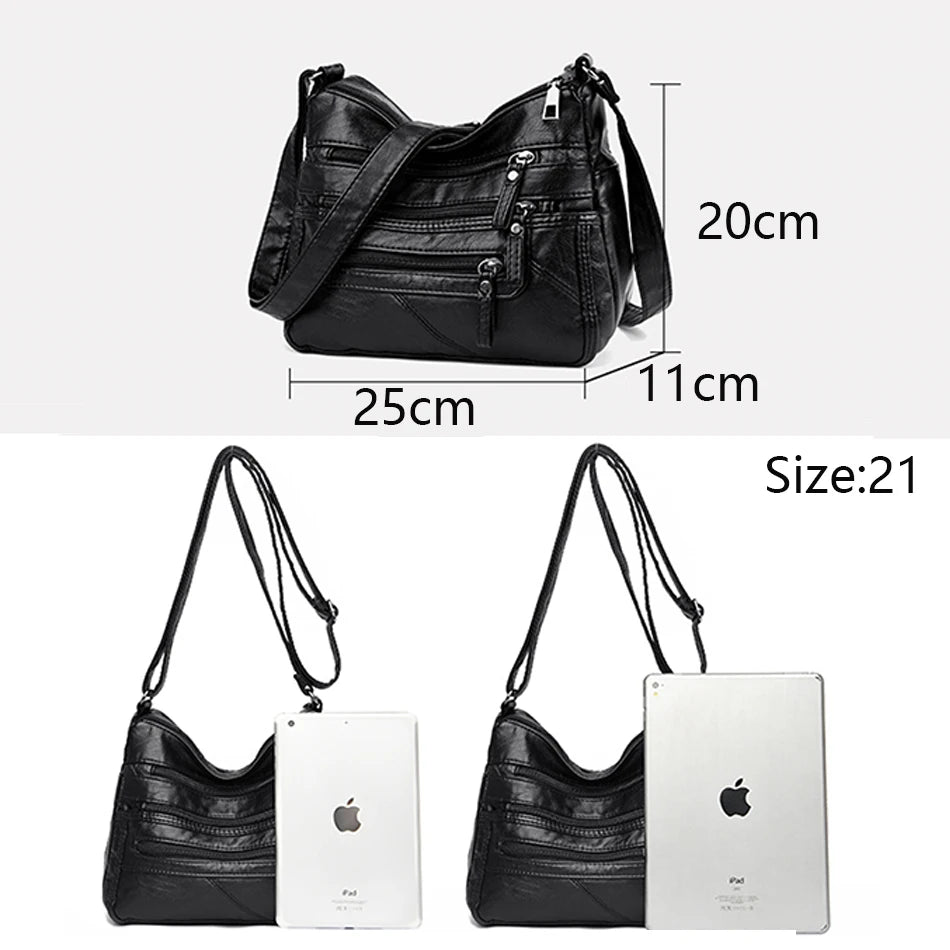 High Quality Women's Soft PU Leather Shoulder Bags Multi-Layer Pockets Classic Crossbody Bag Luxury Designer Handbags and Purses