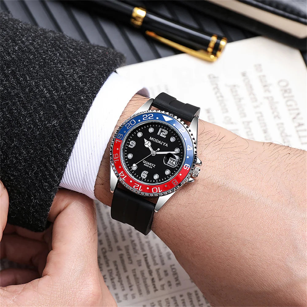 Business Men Classic Diver Style Watch Fixed Bezel Date Stainless Steel Strap Daily Life Waterproof Quartz Wristwatch