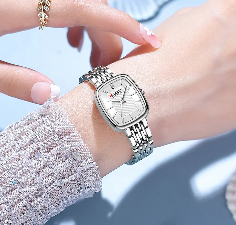 CURREN 9093 Fashion Quartz Women Watch Simple Elegant Square Dial Gold Stainless Steel Strap Waterproof Leisure Business Watches