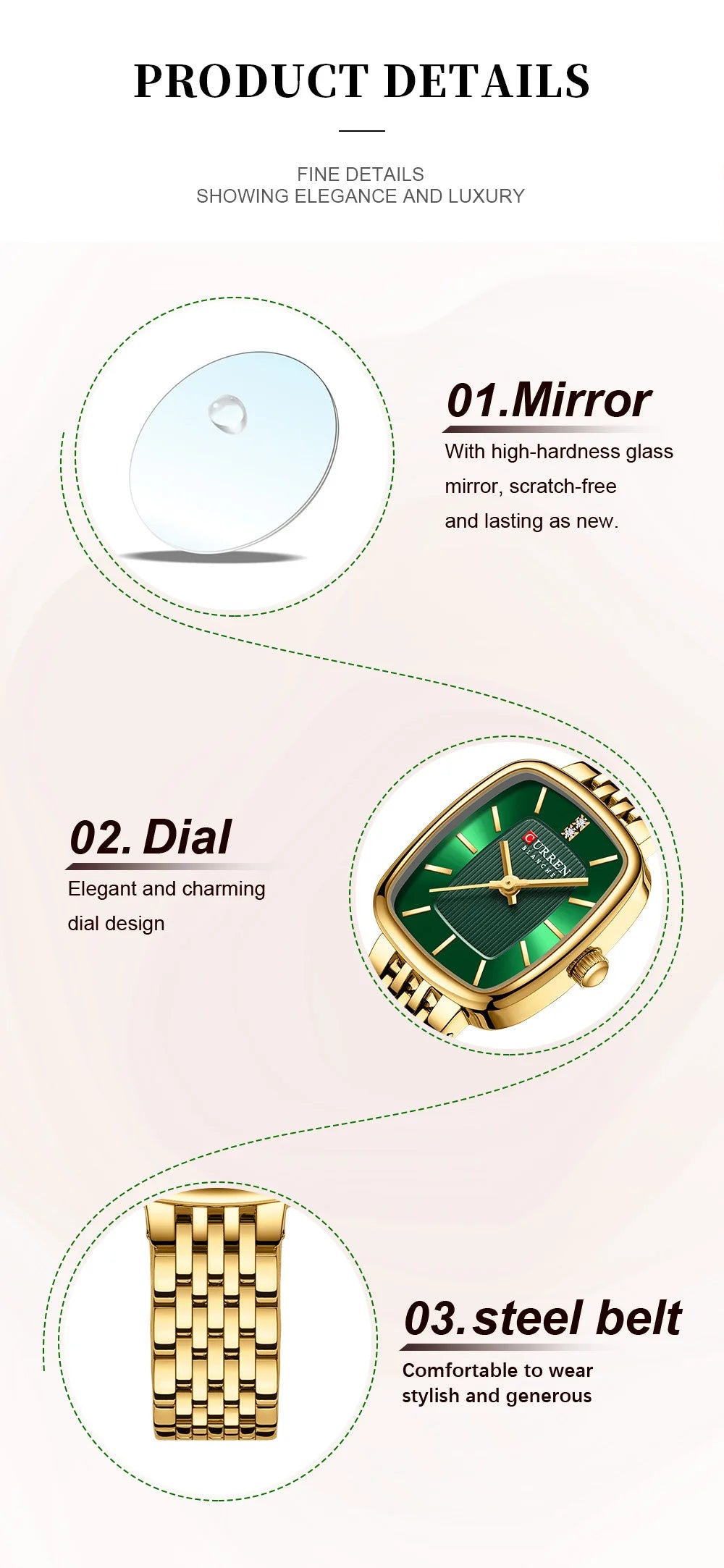 CURREN 9093 Fashion Quartz Women Watch Simple Elegant Square Dial Gold Stainless Steel Strap Waterproof Leisure Business Watches