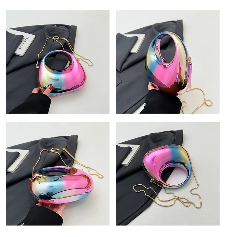 Hot Selling Women's Crossbody Bag 2025 New PVC Metallic Luster Half Moon Party Banquet Women's Bag Luxury Handbag Bolso De Mujer