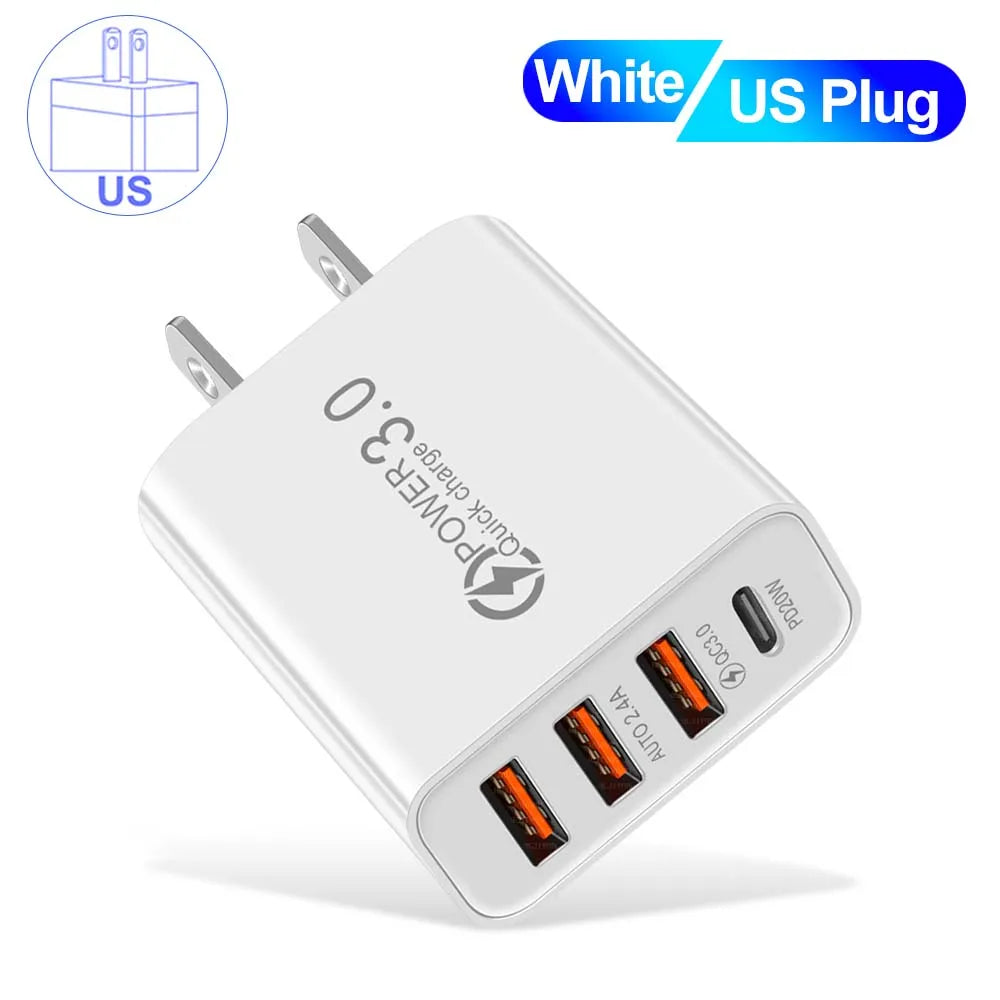 48 USB Charger QC 3.0 Type C PD Fast Charge For iPhone 12 13 Max Samsung S21 Huawei Xiaomi Mobile Phone EU/US Plug Wall Charger