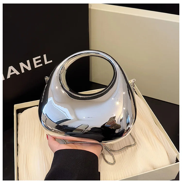 Hot Selling Women's Crossbody Bag 2025 New PVC Metallic Luster Half Moon Party Banquet Women's Bag Luxury Handbag Bolso De Mujer