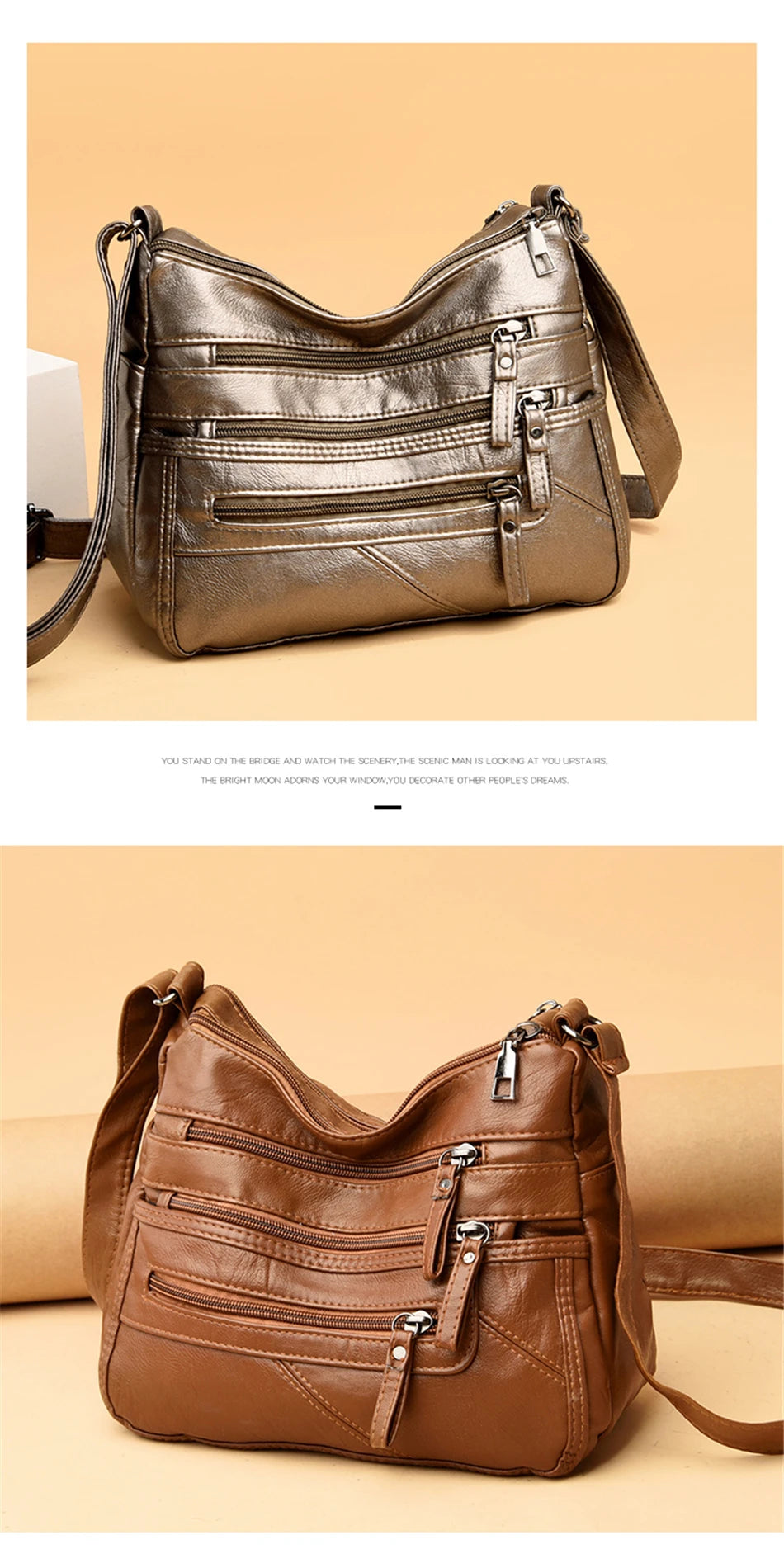 High Quality Women's Soft PU Leather Shoulder Bags Multi-Layer Pockets Classic Crossbody Bag Luxury Designer Handbags and Purses
