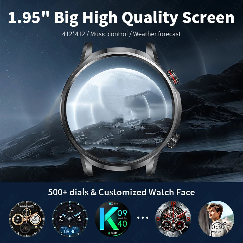 LIGE Smart Watch 1.95 inch Large Screen Bluetooth Calling Health Monitoring 500mAh Large Battery AI Voice Men Smartwatch EX100