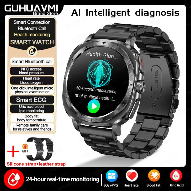 2025 New For Samsung Galaxy Watch 7 Blood Lipids Uric Acid Blood Pressure Body Analysis Smart Watch ECG+PPG Clock Smartwatch Men