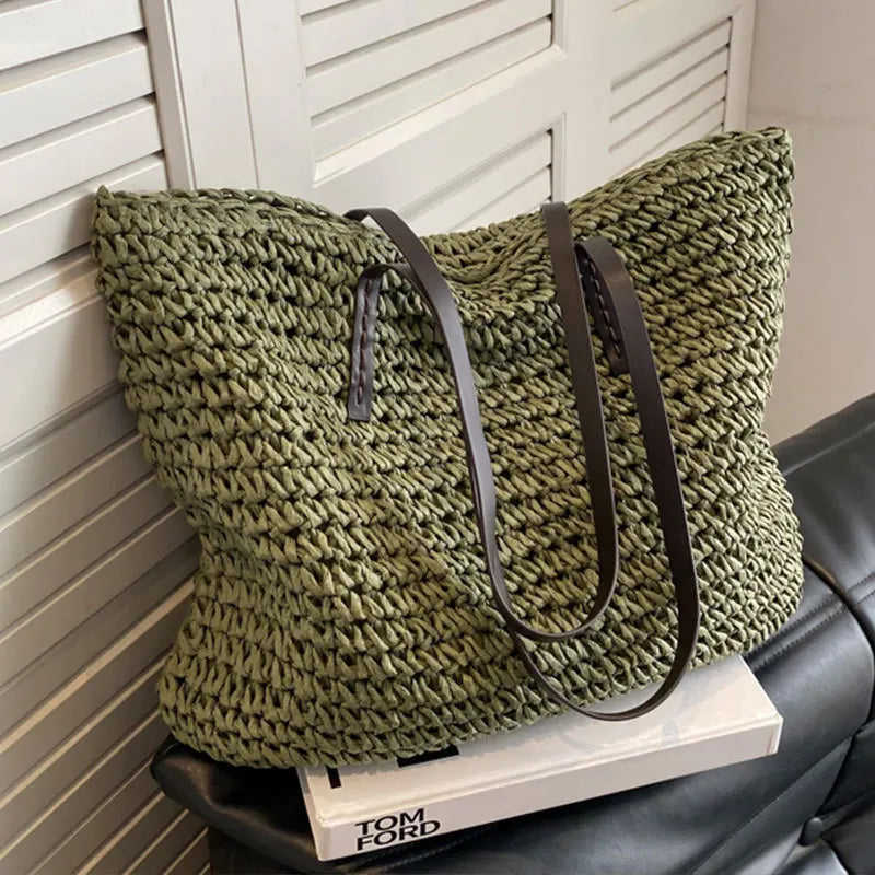Straw Woven Tote Bags Casual Large Luxury Design Capacity Handbag Beach Shoulder Simple Women's Bag Style Shopping Summer bolsos