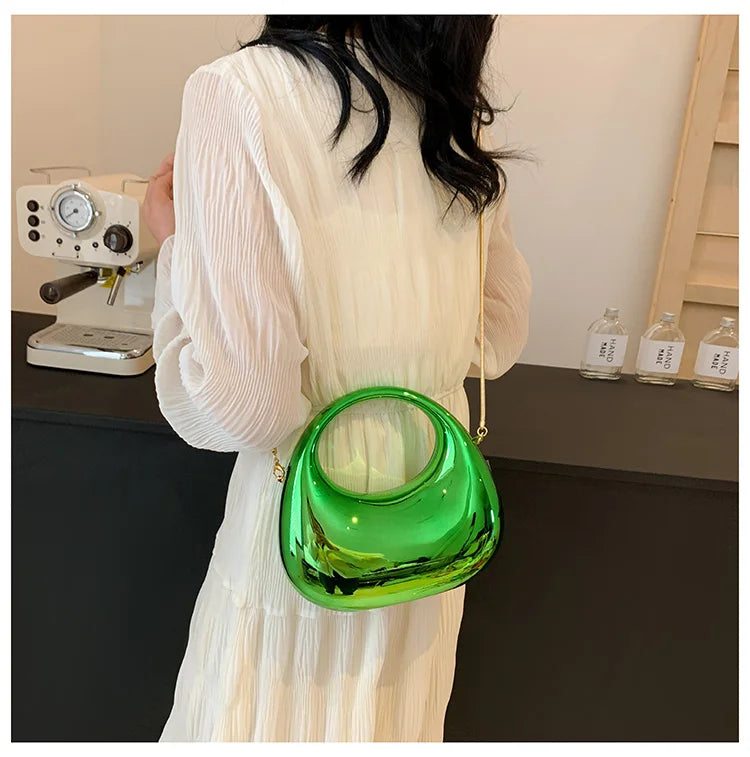 Hot Selling Women's Crossbody Bag 2025 New PVC Metallic Luster Half Moon Party Banquet Women's Bag Luxury Handbag Bolso De Mujer
