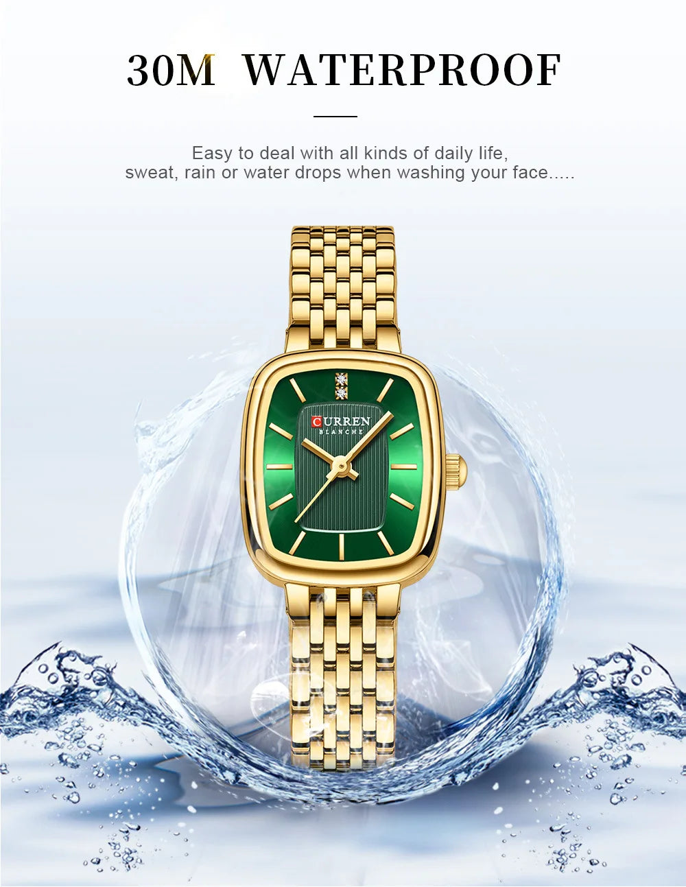 CURREN 9093 Fashion Quartz Women Watch Simple Elegant Square Dial Gold Stainless Steel Strap Waterproof Leisure Business Watches