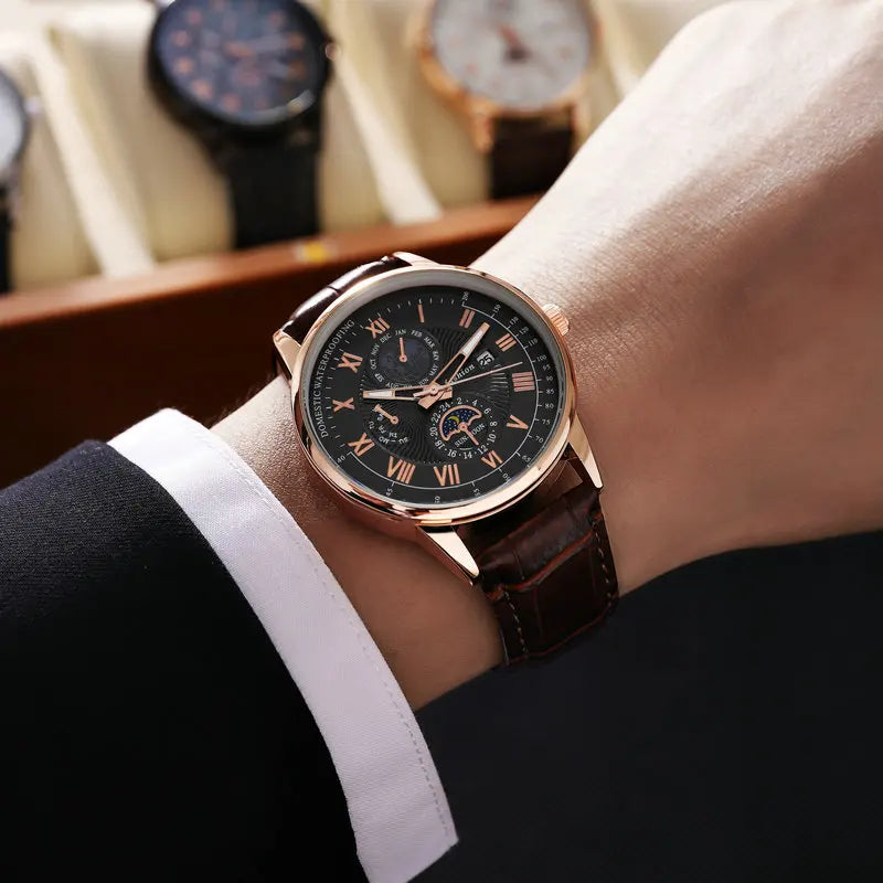 China Brand ACHENGY Men Watch Fashion Top Luxury Sport Men's Wristwatch Waterproof Luminous Leather Date Quartz Watches Manclock