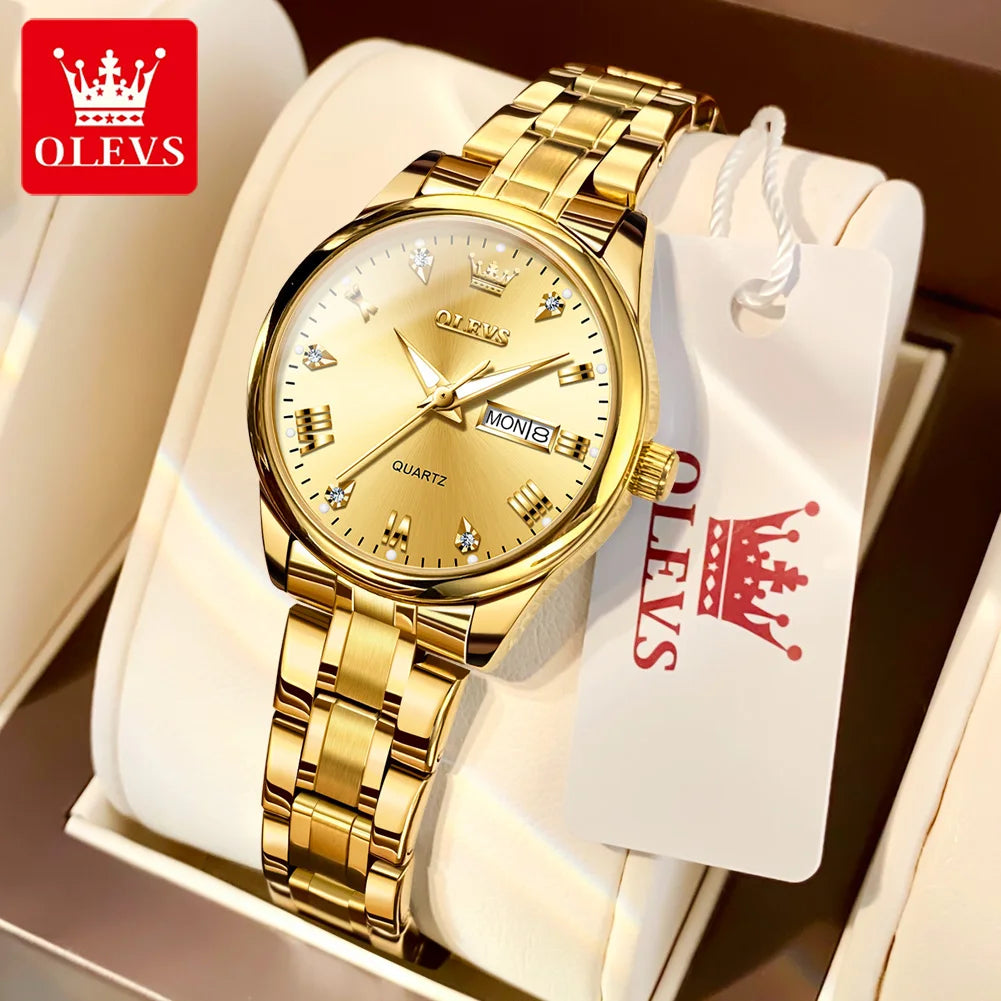 OLEVS 5563 Diamond Scale Women's Wristwatch 30m Waterproof Luminous Stainless Steel Ladies Watch Original Quartz Watch for Women