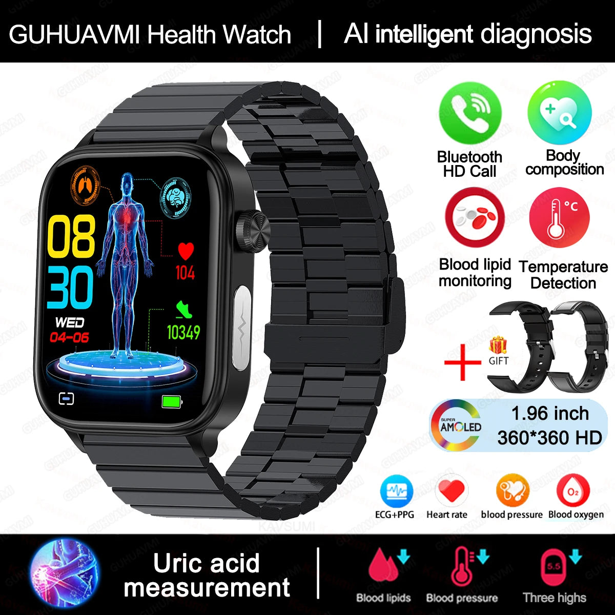 For Xiaomi ECG+PPG Monitoring Smart Watch Women Body Composition Blood Lipid Uric Acid Women Menstrual Health Tracker Smartwatch