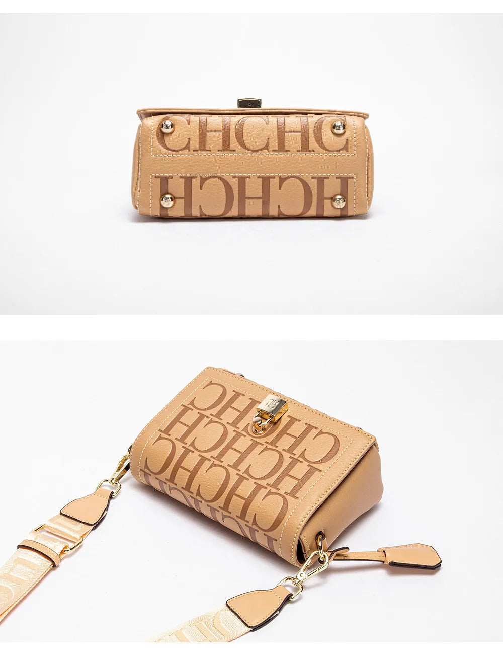 CHHC Women's Shoulder Bag Fashion Design Model Metal 2024 Fashion Solid Colour Accessories Buckle  Luxury Brand Printed Head Bag