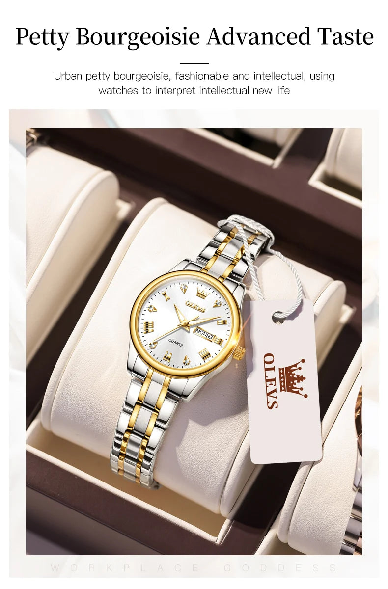 OLEVS 5563 Diamond Scale Women's Wristwatch 30m Waterproof Luminous Stainless Steel Ladies Watch Original Quartz Watch for Women
