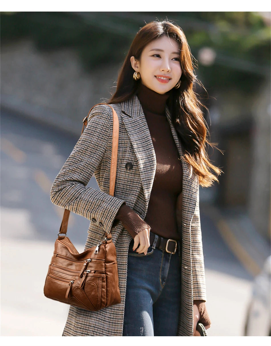 High Quality Women's Soft PU Leather Shoulder Bags Multi-Layer Pockets Classic Crossbody Bag Luxury Designer Handbags and Purses