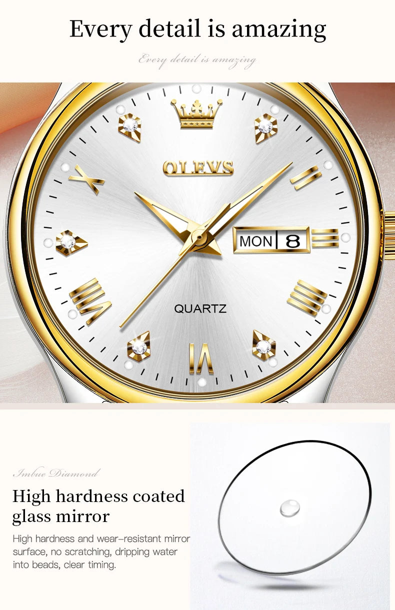OLEVS 5563 Diamond Scale Women's Wristwatch 30m Waterproof Luminous Stainless Steel Ladies Watch Original Quartz Watch for Women