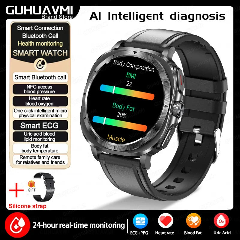 2025 New For Samsung Galaxy Watch 7 Blood Lipids Uric Acid Blood Pressure Body Analysis Smart Watch ECG+PPG Clock Smartwatch Men