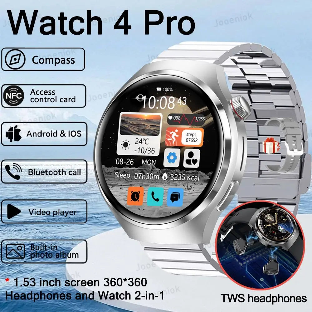 2025 New for HUAWEI Original Premium GPS Smart Watch TWS 2 in 1 NFC Bluetooth Call Earphone Heart Rate Waterproof Smart Bracelet