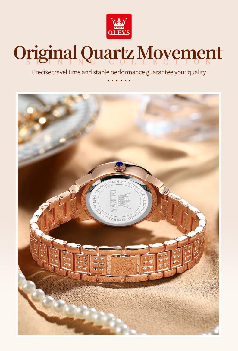 OLEVS 9943 Original Diamond Watch for Women Luxury Elegant Stainless steel Waterproof Quartz Wristwatch Fashion Ladies' Watches
