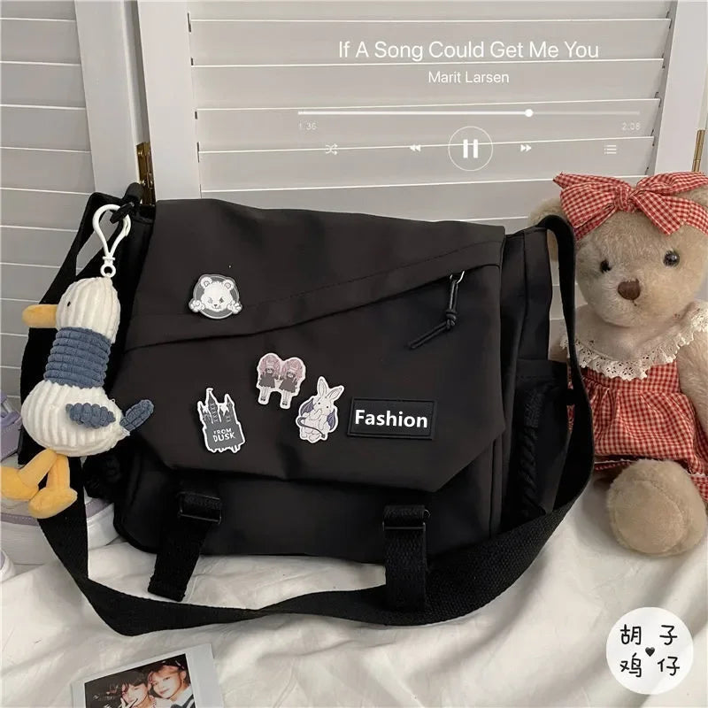 Youth Fashion Nylon Crossbody Bags for Women Handbags Shoulder Bag Large Capacity Solid Canvas Messenger Bag Girls School Bags